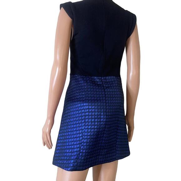 Tibi Quilted Lurex Jacquard Dress blue black SIze 2 Navy blue/black mermaid - Picture 10 of 12